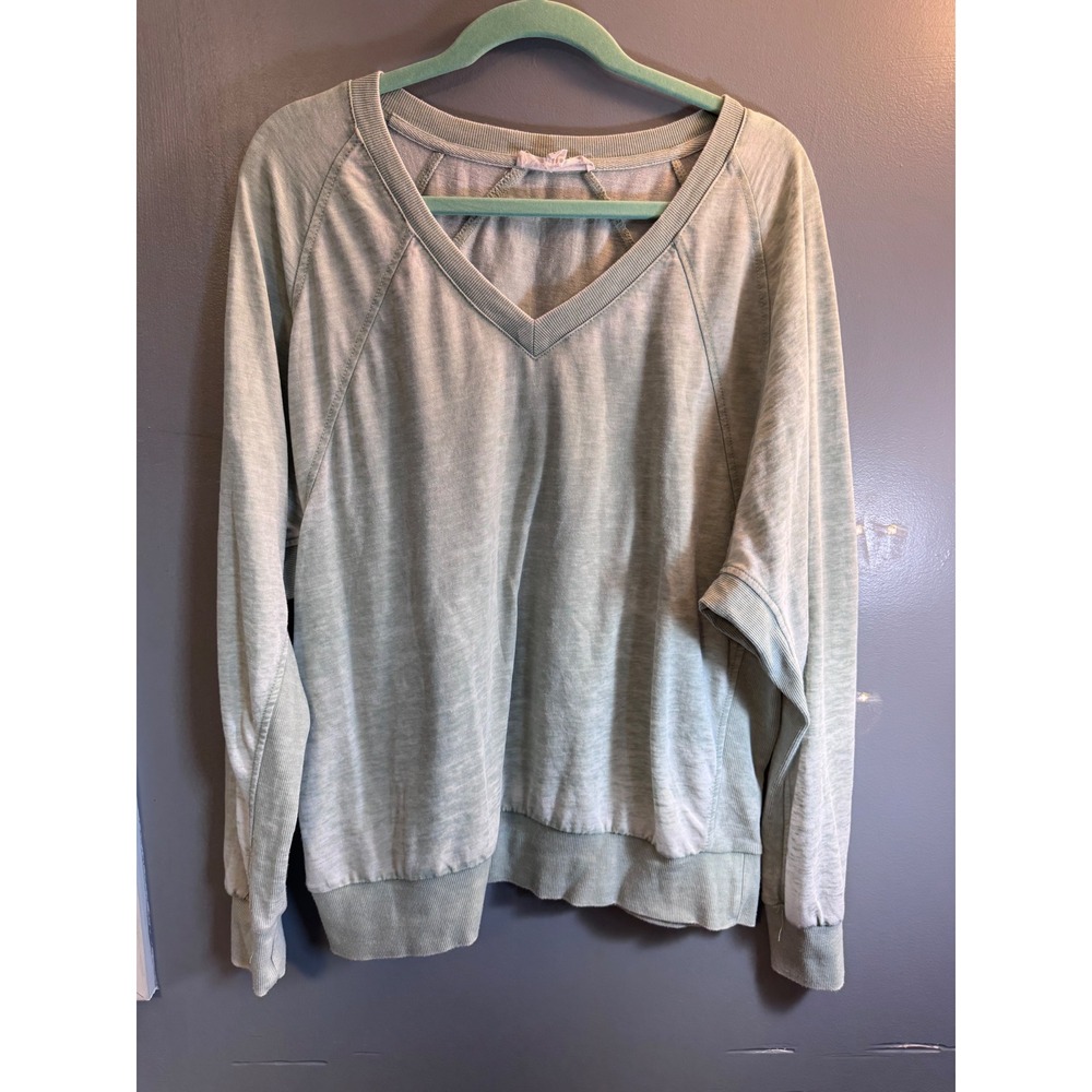 Jane + Delancey Womens Sage Green V-Neck Raglan Long Sleeve Sweatshirt Size L